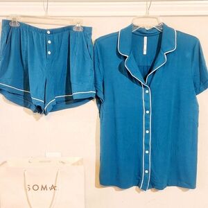 Soma Cool Nights® Solid Piped Pajama Top & Shorts SET in Idyllic Blue NWOT